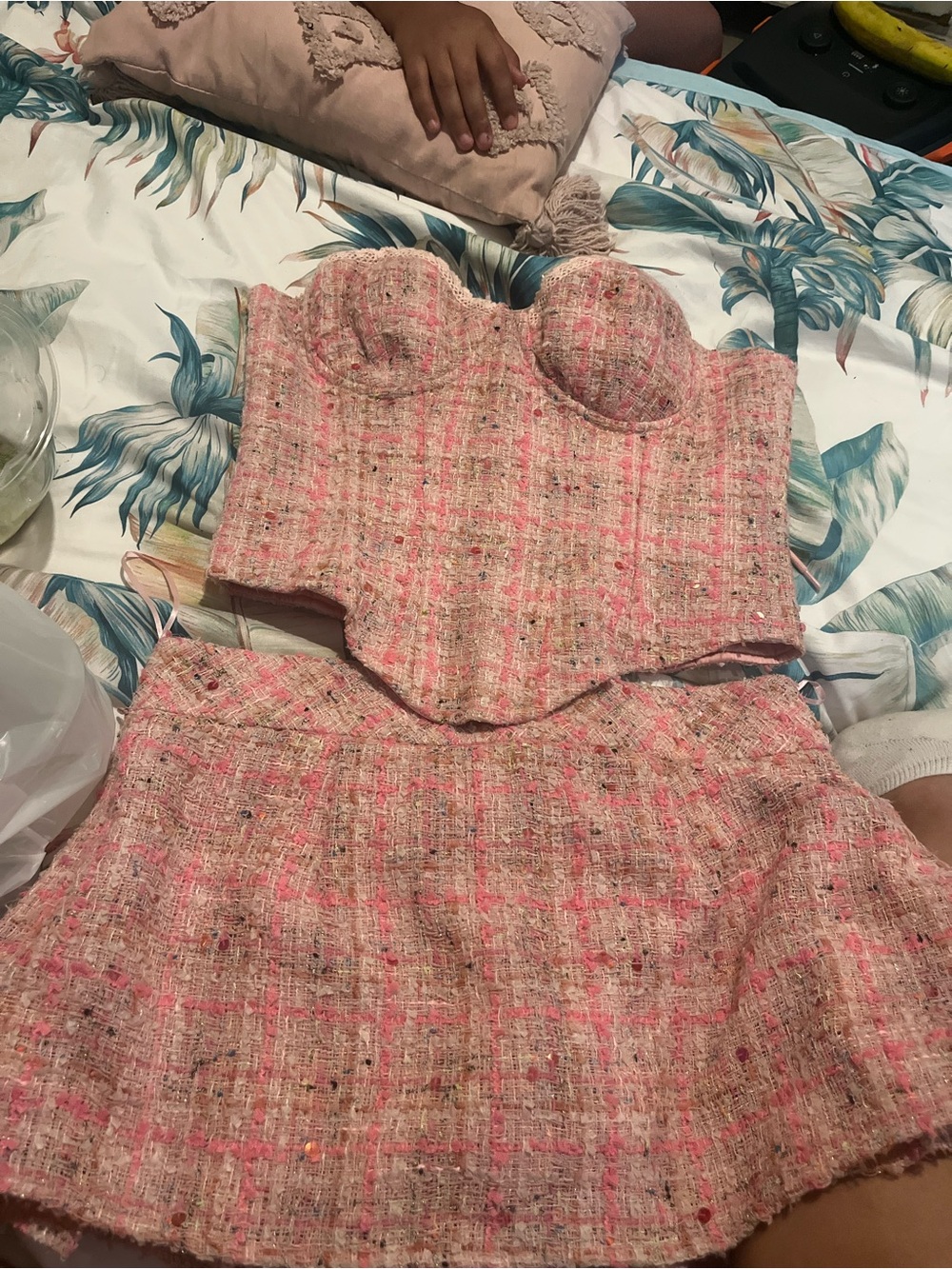Kith guizio Pink Tweed Mini Skirt with Multicolor Flecking